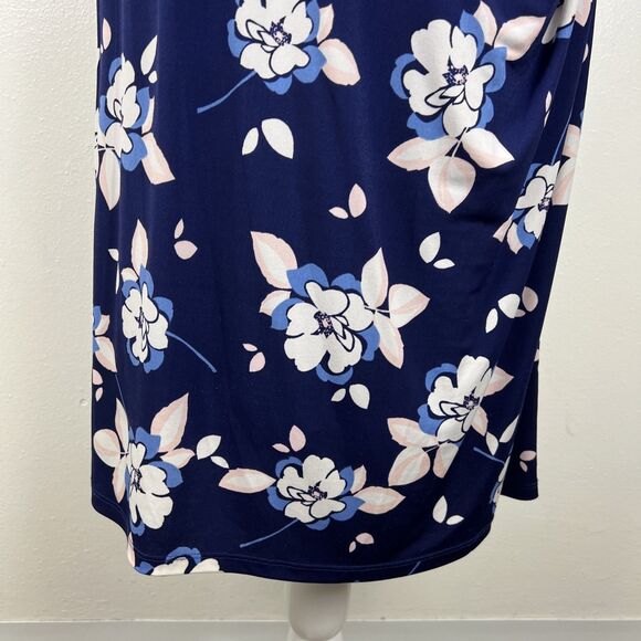 Eliza J Dress Women 10 Blue White Floral Allover Print Cap Sleeve Sheath Stretc - Picture 8 of 14